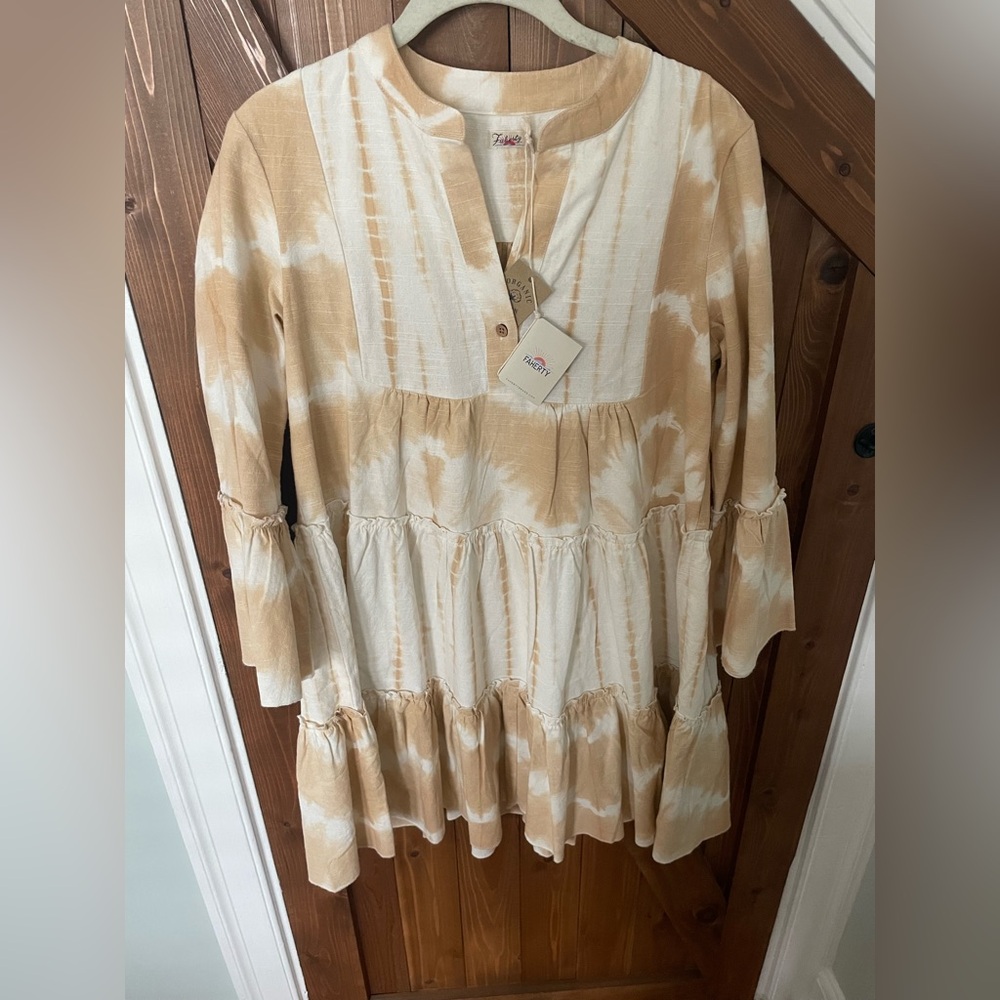 Faherty Cream and Tan Tie Dye Dress: NWT